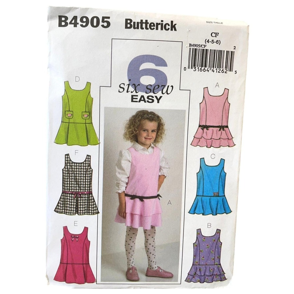 Butterick Sewing Pattern B4905 Jumper Dress Child Toddler Size 4-6 Uncut FF